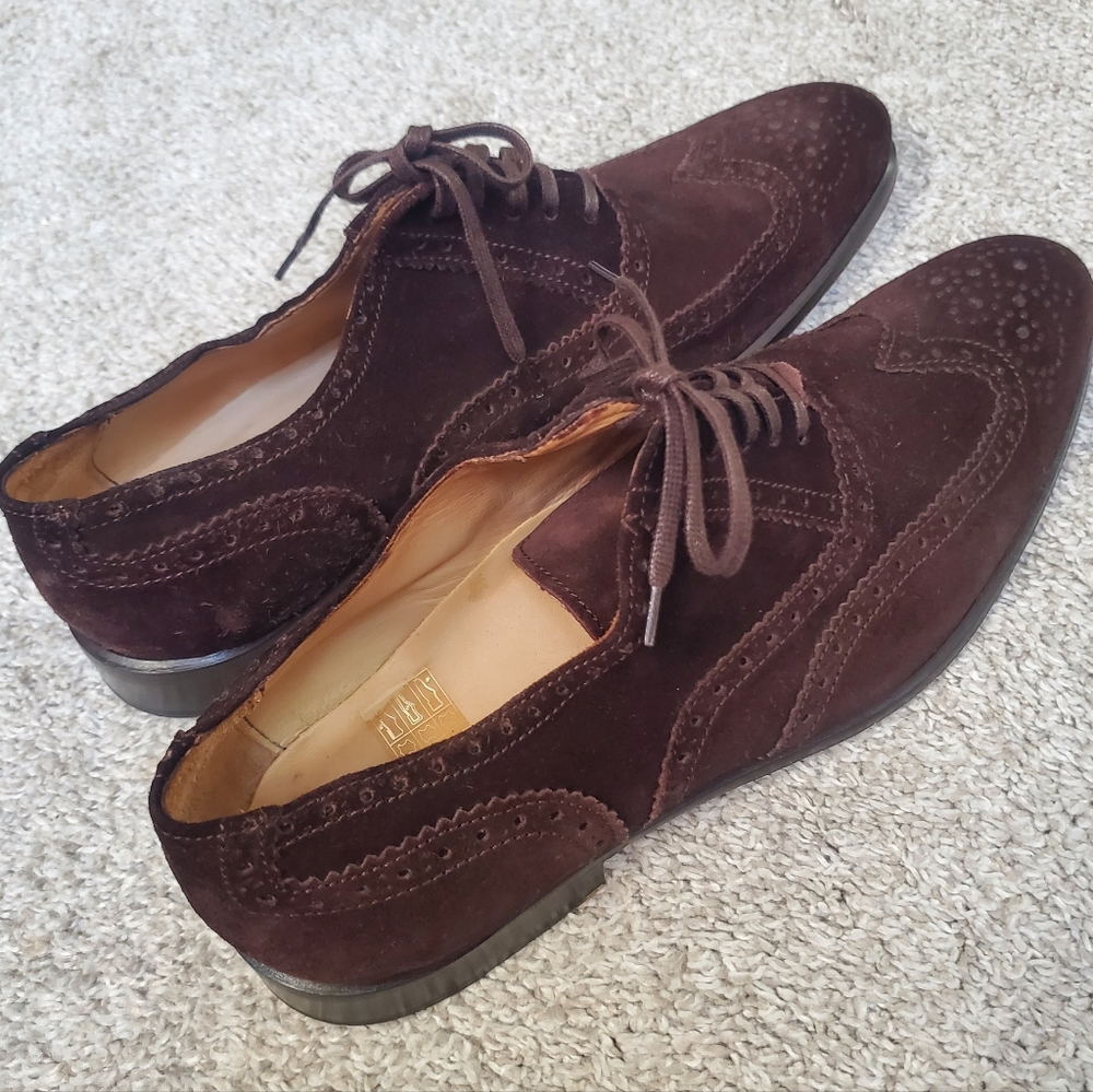 Paul Fredrick Dark Brown Suede Wingtip Oxfords